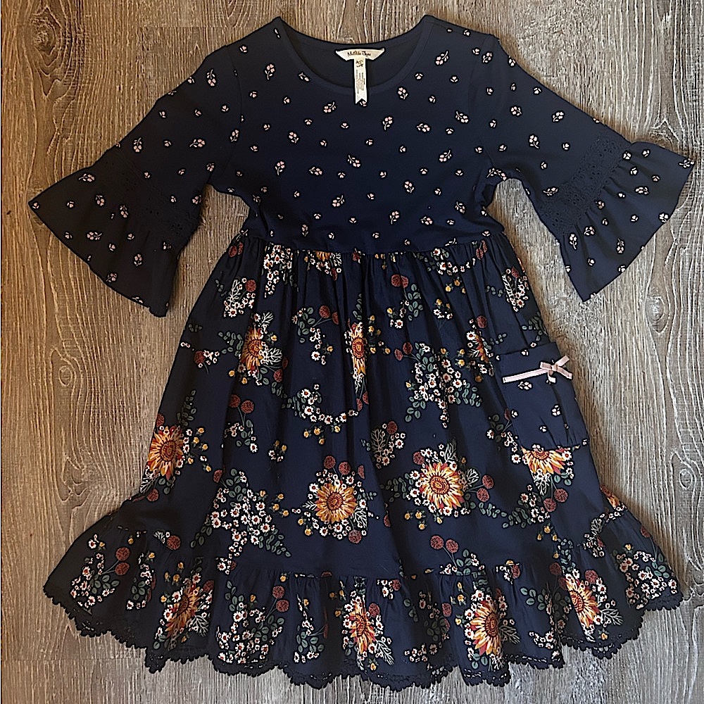 Matilda Jane Girls (10) Navy Flowered Printed Dress